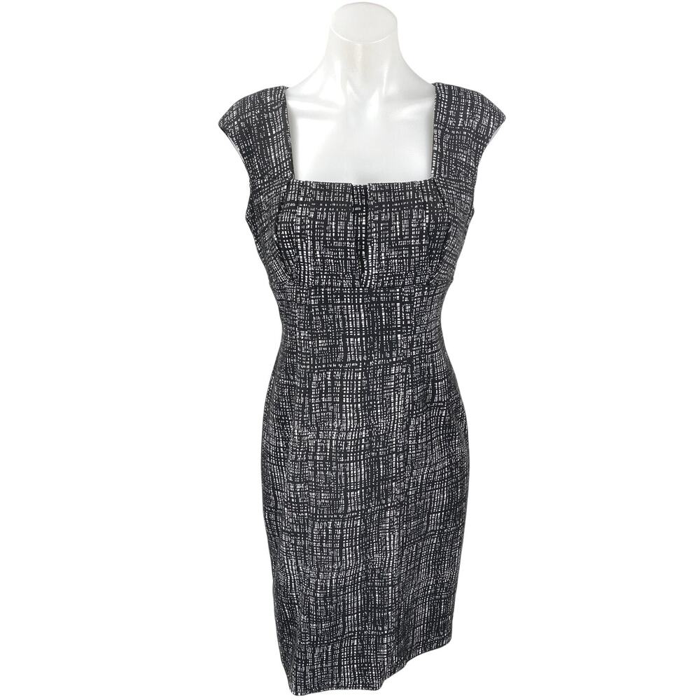 Calvin Klein Black Square Neck Short Cap Sleeve Knee Length Sheath Dress Size 4